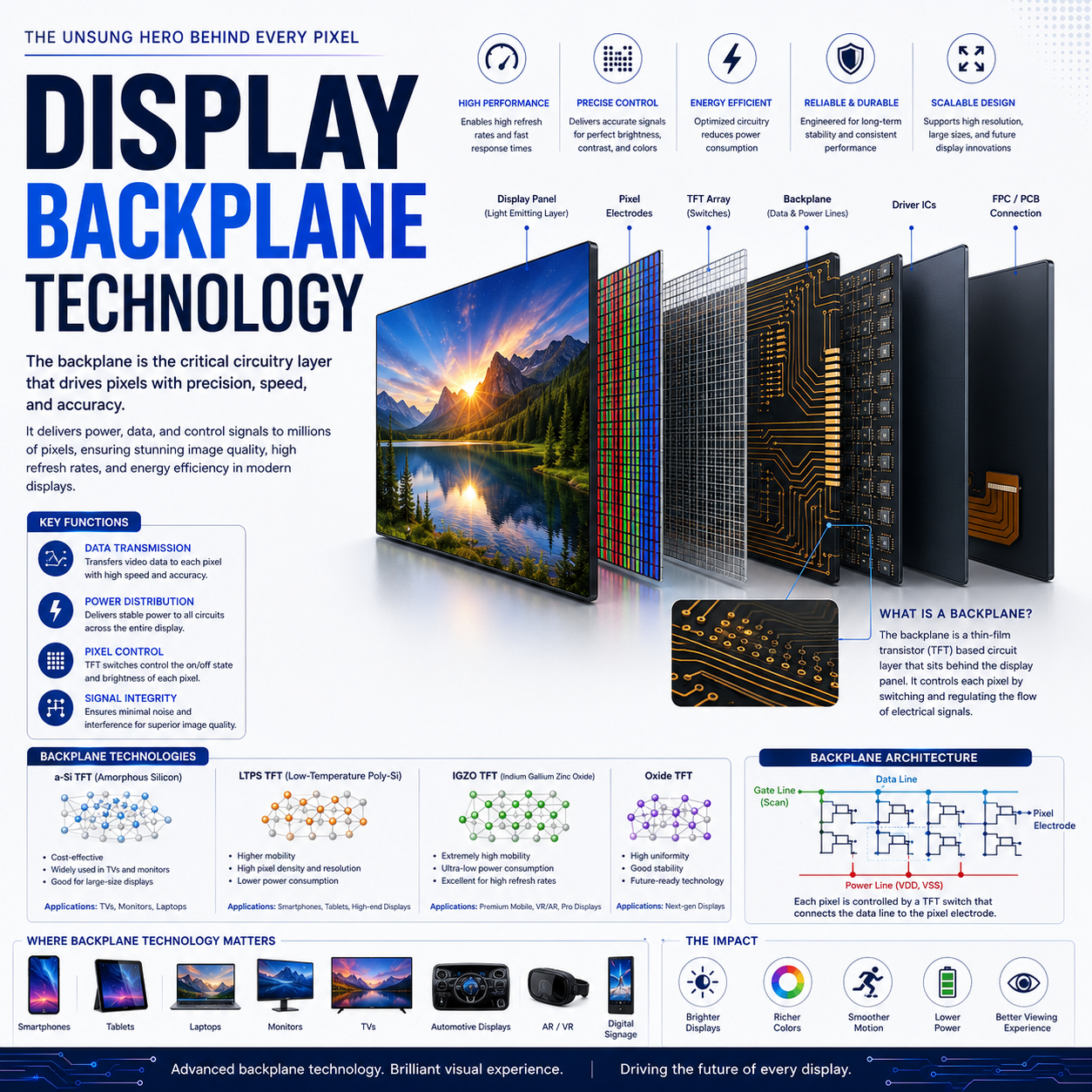 Display Backplane Technology Explained: TFT, a-Si, LTPS, LTPO, IGZO and Oxide