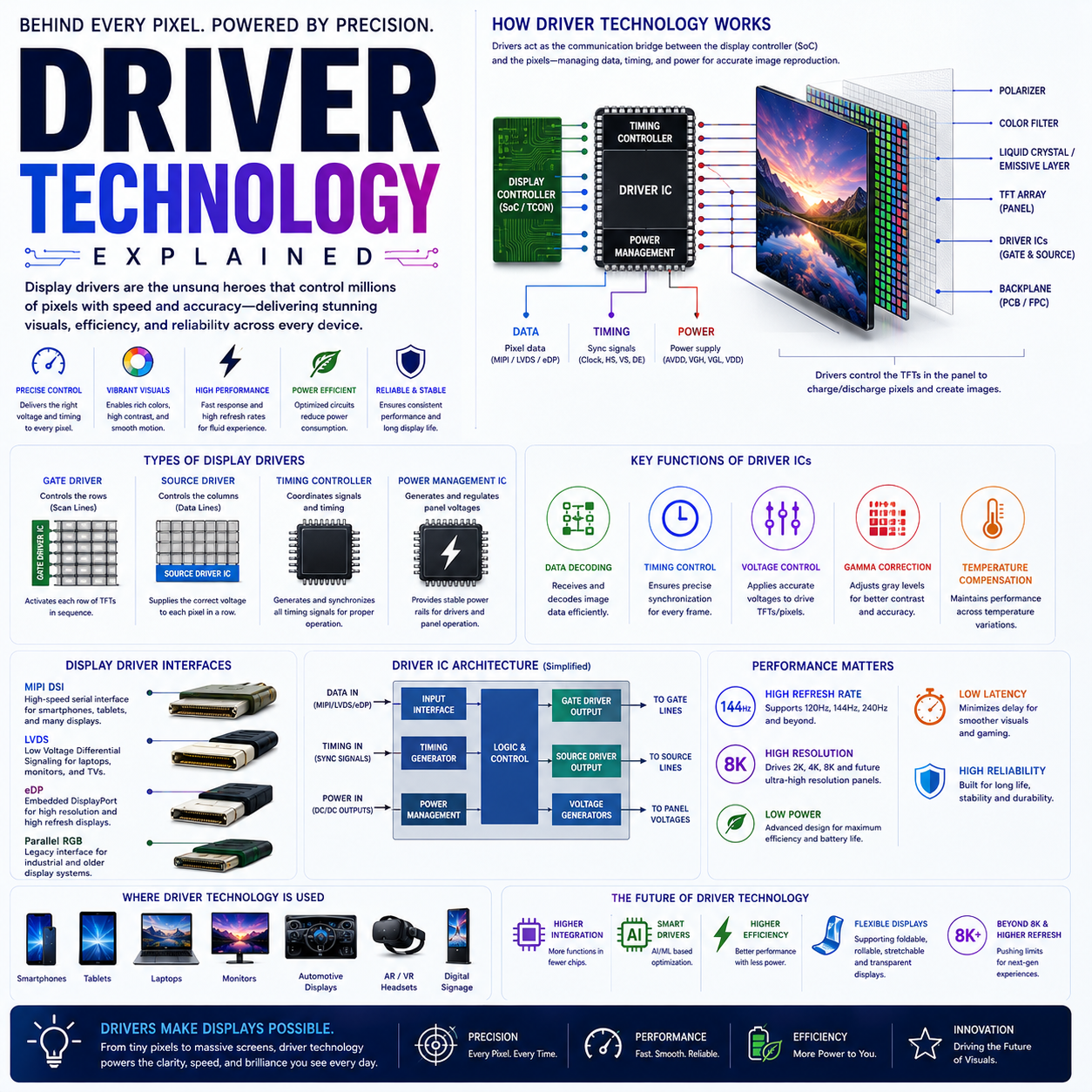 Display Driver Technology Explained: DDIC, TCON, Source Drivers, Gate Drivers, MIPI DSI, eDP, DisplayPort and HDMI