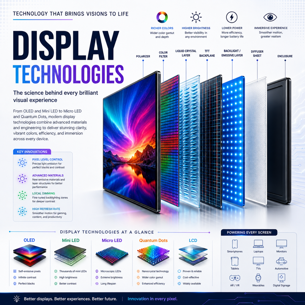Display Technologies Explained: LCD, OLED, MicroLED, E-Paper, Projection and What Comes Next