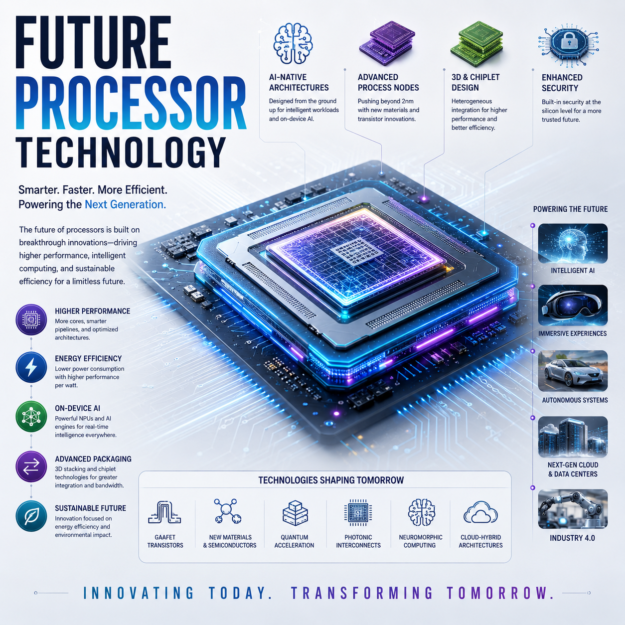 Future Processor Technology Explained: GAA Transistors, Backside Power, Chiplets, 3D Stacking, HBM, AI Accelerators, Neuromorphic & Photonic Computing and the Post-Moore Era