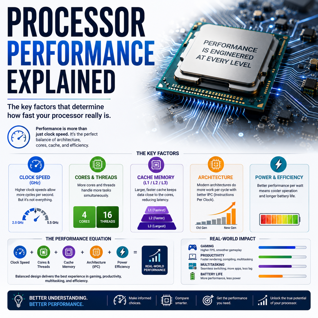 Processor Performance Explained: IPC, Clock Speed, Single-Core, Multi-Core, Throughput, Latency, Benchmarks, Efficiency and Real-World Performance