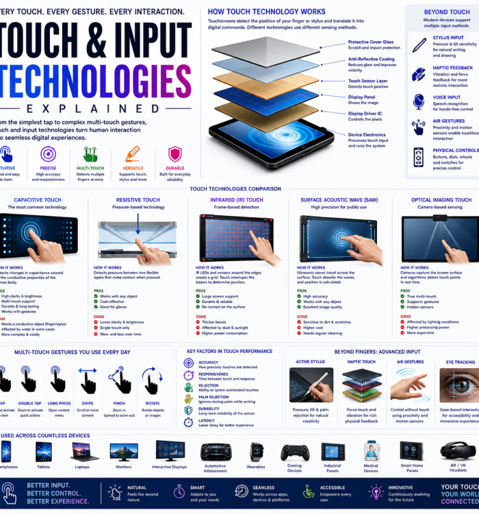 Touch & Input Technologies Explained: Capacitive Touch, Touch Controllers, Digitizers, Stylus, Sampling Rate, Latency and Haptics