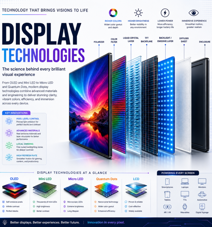 Display Technologies Explained: LCD, OLED, MicroLED, E-Paper, Projection and What Comes Next