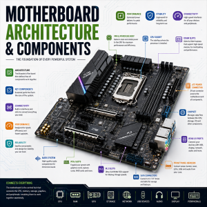 Motherboard Architecture & Components Explained: PCB, CPU Socket, VRM, Chipset, Memory, PCIe, Storage, I/O, Firmware and System Connectivity