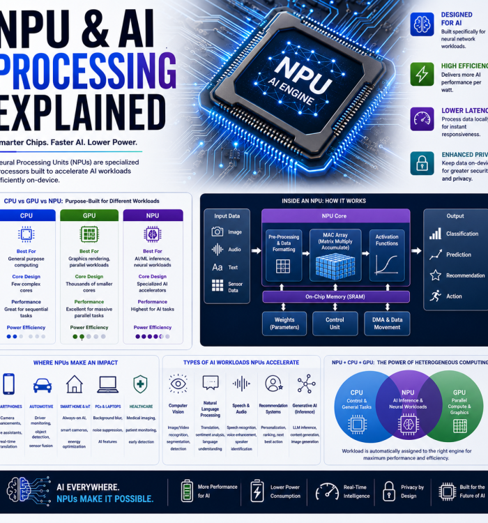 NPU & AI Processing Explained: Neural Processing Units, AI Accelerators, TOPS, Matrix Engines, INT8, INT4, FP16, On-Device AI and Modern AI Hardware