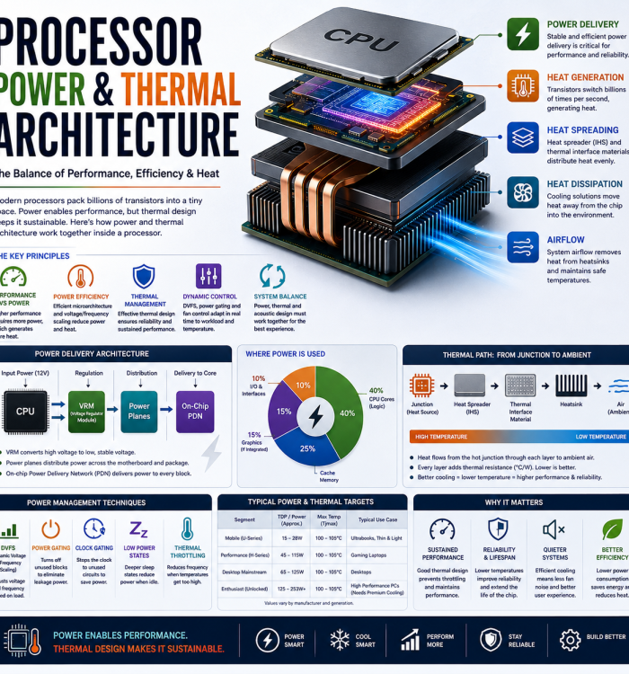 Processor Power & Thermal Architecture Explained: Power Consumption, Voltage, Frequency, DVFS, TDP, Heat, Thermal Throttling, Sustained Performance and Performance per Watt
